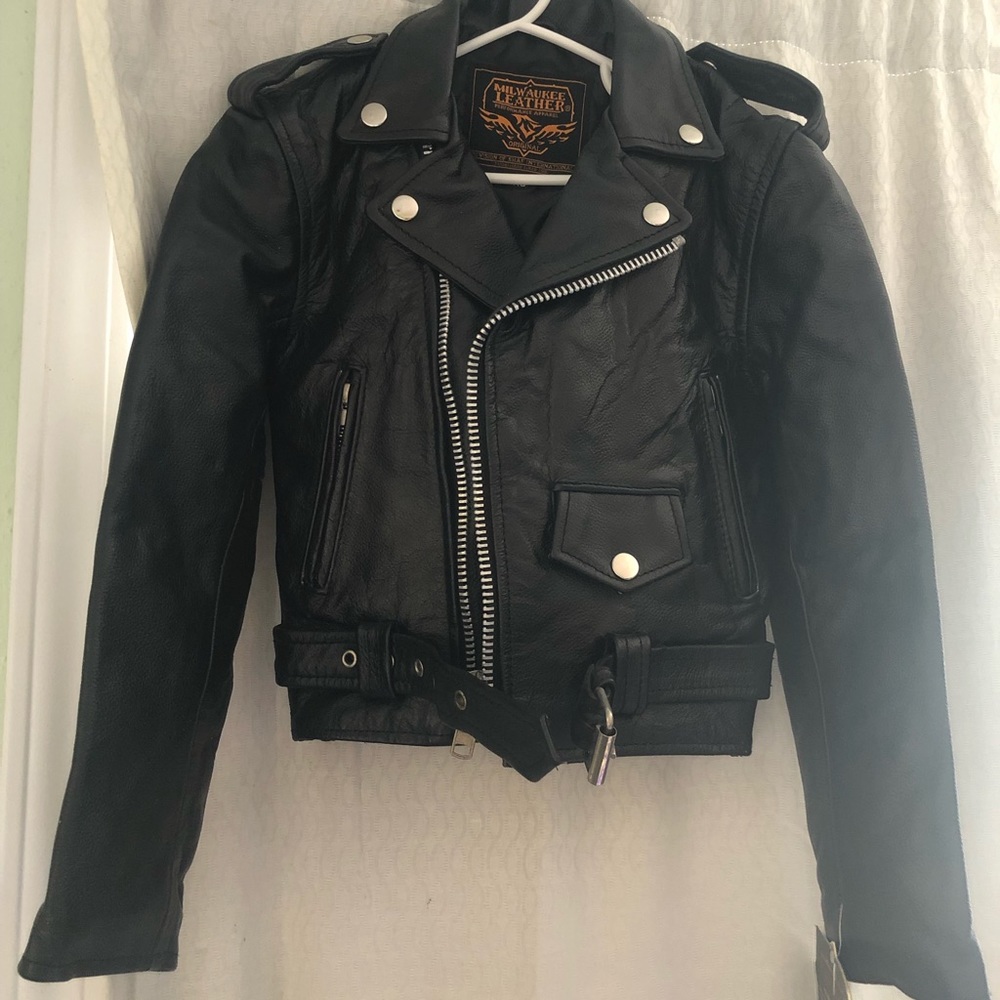 Kids black Milwaukee leather jacket 2XS